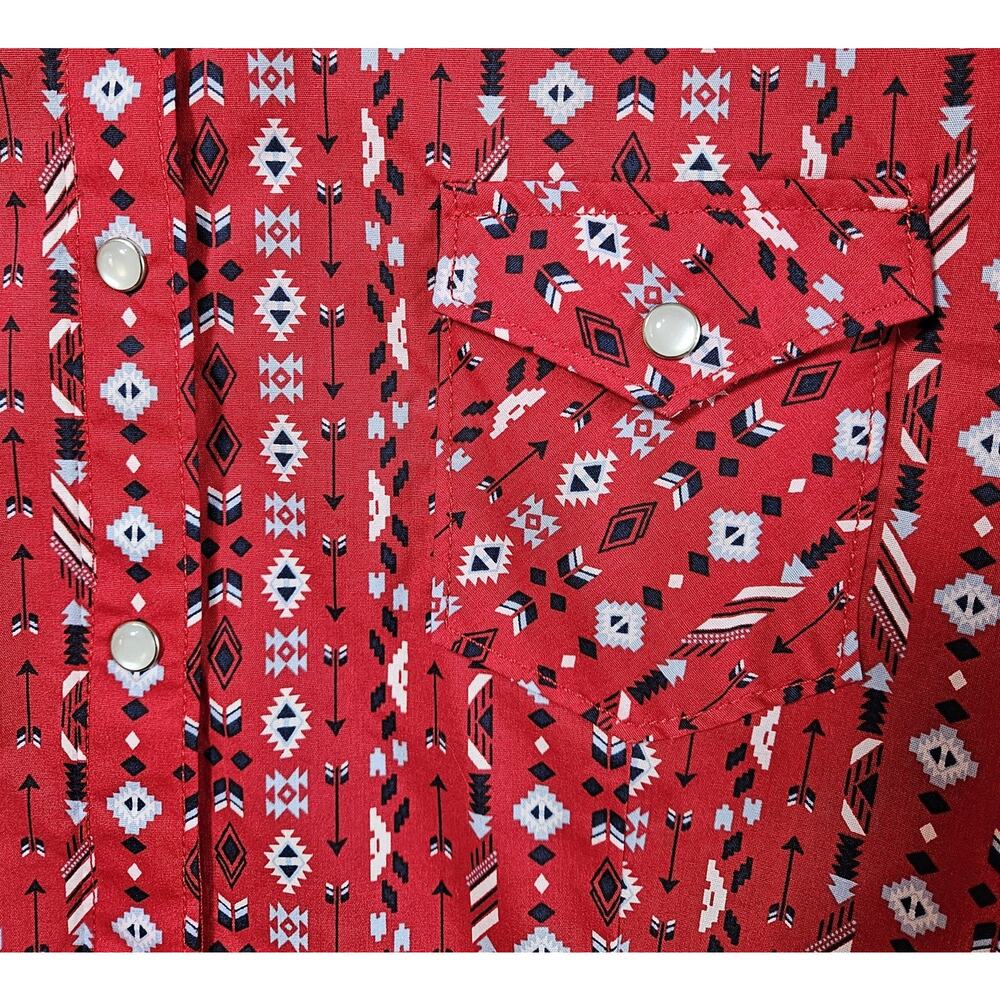 PANHANDLE ROUGH STOCK Women's L Western Shirt Pearl Snaps Red Blue White 40" - Picture 5 of 7